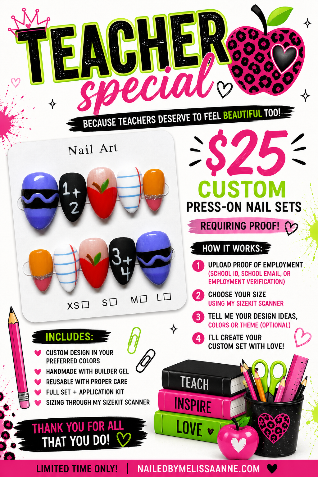π Teacher Appreciation Special | Custom Press-On Nails