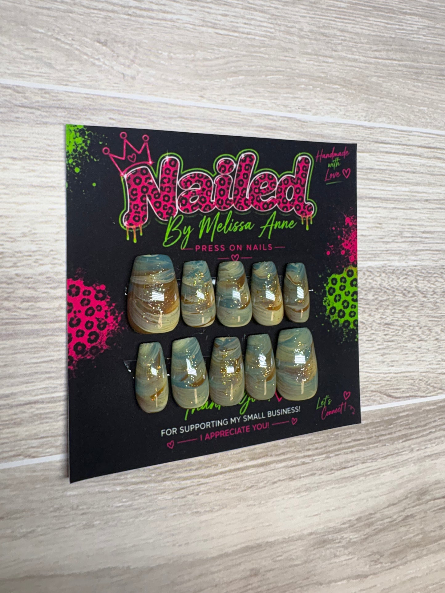 Sage & Gold Marble Press-On Nails