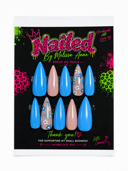 Blue Blossom Press-On Nails