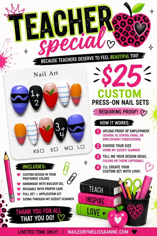 🍎 Teacher Appreciation Special | Custom Press-On Nails