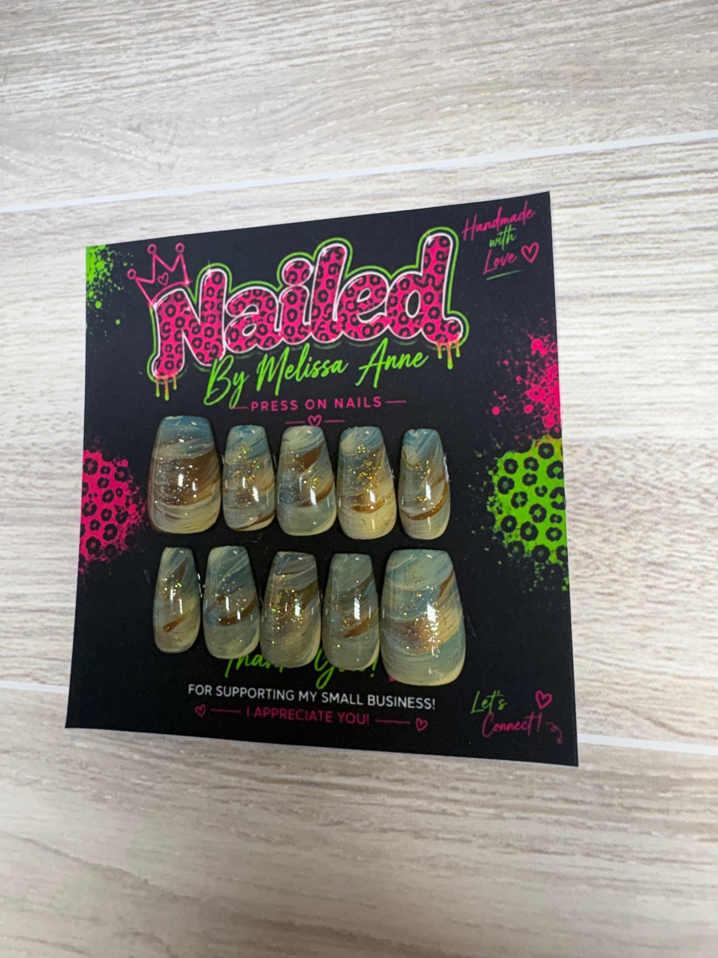 Sage & Gold Marble Press-On Nails