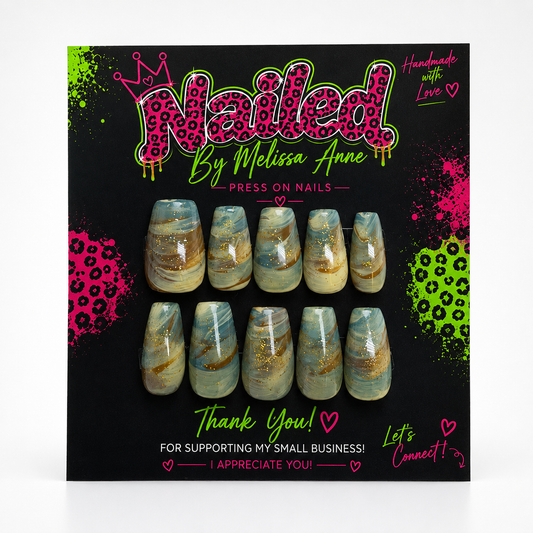 Sage & Gold Marble Press-On Nails